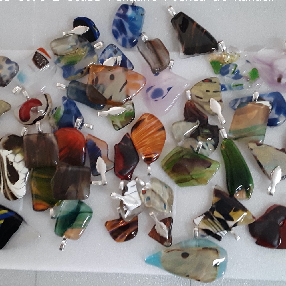 Random Picked 4 pcs HandMade USA Freeform Glass Pendant with Silverplated Bail